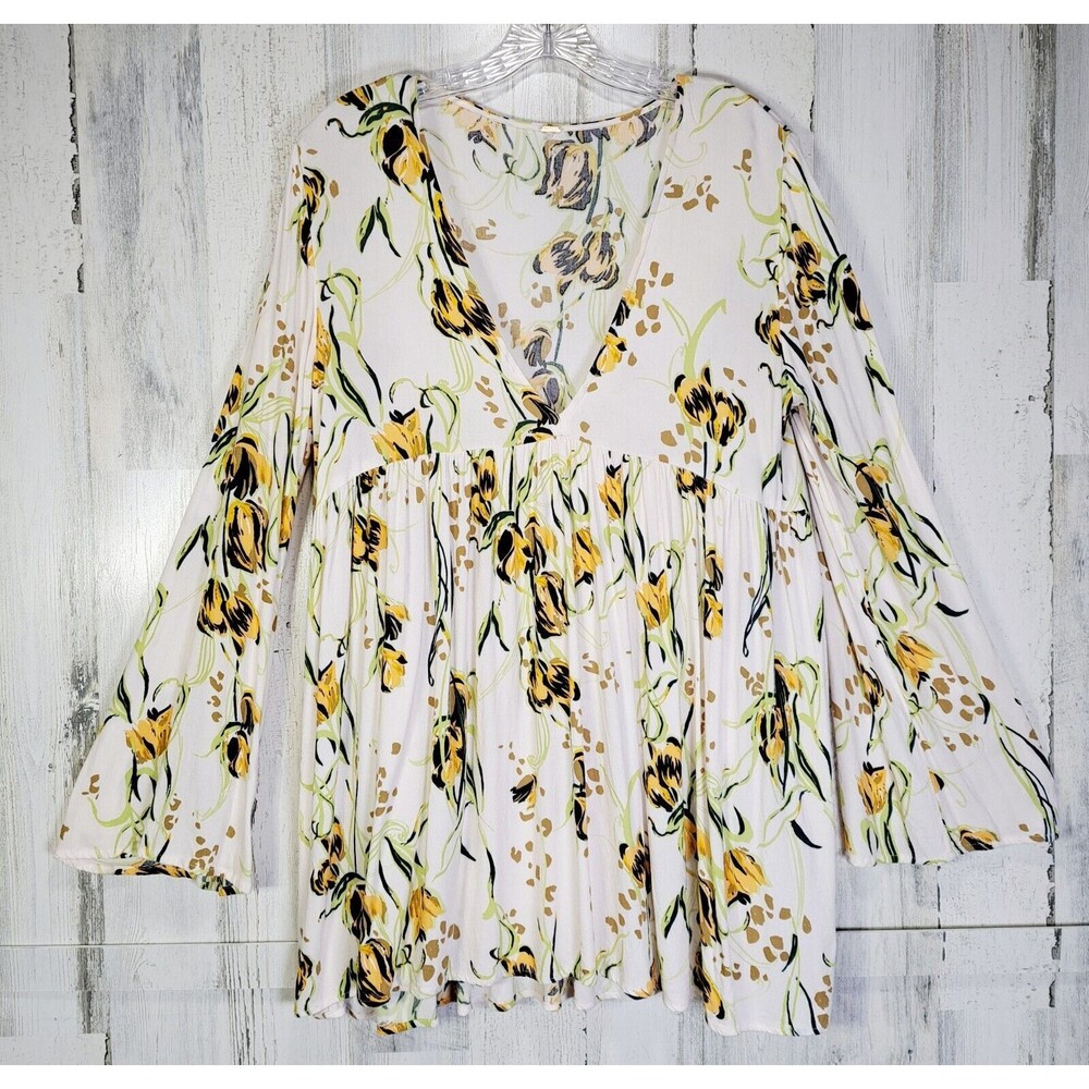 Free People Floral Bella Tunic Top Womens Size XS/S OB815445 Porcelain Festival